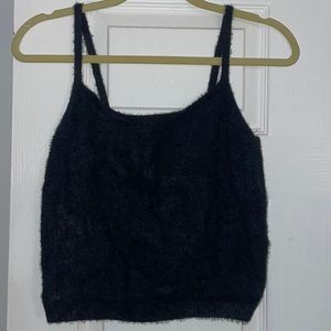 miss love fuzzy black tank top